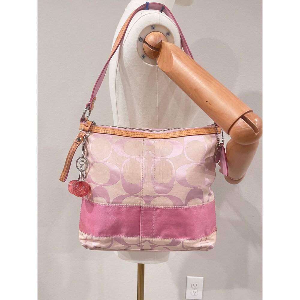 Y2K COACH PINK STRIPE SHOULDER BAG.